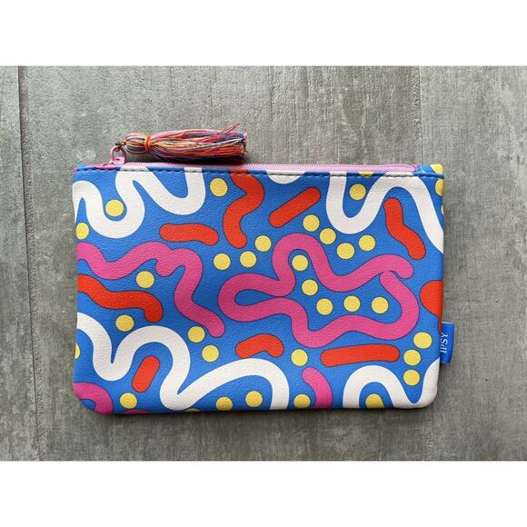 Bright Blue Colorful Tassel Makeup Bag Travel Case Wallet Clutch Zip Organize - Picture 3 of 6